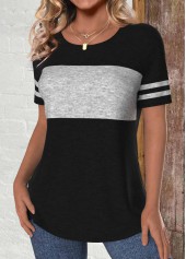 Black Patchwork Short Sleeve Round Neck T Shirt