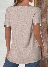 Light Coffee Patchwork Short Sleeve Round Neck T Shirt | thumb picture 