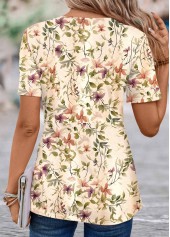 Light Camel Floral Print T Shirt