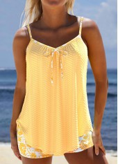 Jacquard Floral Print Light Yellow Tankini Set | thumb picture 