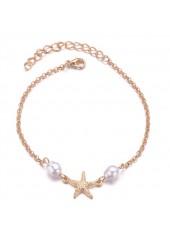 Gold Starfish Pearl Design Alloy Anklet | thumb picture 