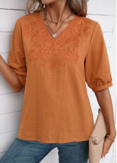 Terracotta Embroidery Half Sleeve V Neck Blouse | thumb picture 