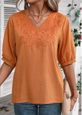 Terracotta Embroidery Half Sleeve V Neck Blouse | thumb picture 