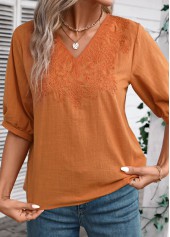 Terracotta Embroidery Half Sleeve V Neck Blouse | thumb picture 