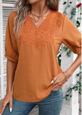 Terracotta Embroidery Half Sleeve V Neck Blouse