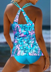 Patchwork Floral Print Neon Blue Tankini Set | thumb picture 