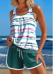 Contrast Binding Tie Dye Print Multi Color Tankini Set | thumb picture 