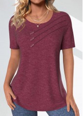 Dark Reddish Purple Button Short Sleeve T Shirt
