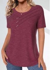 Dark Reddish Purple Button Short Sleeve T Shirt | thumb picture 