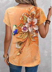 Orange Patchwork Floral Print Short Sleeve T Shirt | thumb picture 