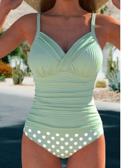 Ruched Polka Dot Sage Green Tankini Set