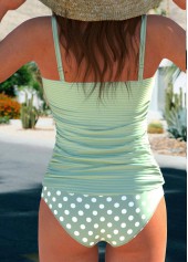 Ruched Polka Dot Sage Green Tankini Set | thumb picture 