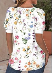 White Tuck Stitch Floral Print Short Sleeve T Shirt | thumb picture 