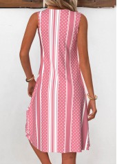 Pink Breathable Striped A Line Sleeveless V Neck Dress | thumb picture 