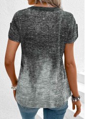 Grey Patchwork Ombre Short Sleeve Split Neck T Shirt | thumb picture 