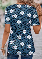 Peacock Blue Floral Print T Shirt | thumb picture 
