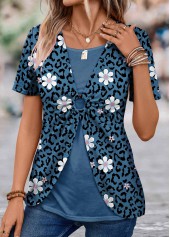 Peacock Blue Floral Print T Shirt | thumb picture 