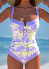 Cut Out Tropical Plants Print One Piece Swimwear