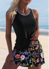 Cut Out Ditsy Floral Print Black Tankini Set | thumb picture 