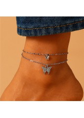 Silvery White Butterfly Detail Alloy Anklet