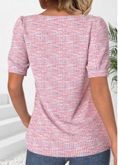 Pink Button Short Sleeve Asymmetrical Neck T Shirt | thumb picture 