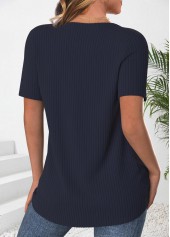 Navy Button Short Sleeve Round Neck T Shirt | thumb picture 