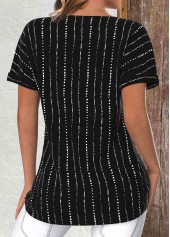 Black Lightweight Striped Short Sleeve Round Neck T Shirt | thumb picture 