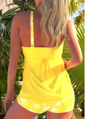 Smocked Tropical Plants Print Yellow Tankini Set | thumb picture 