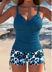 Ruched Leopard Peacock Blue Tankini Set