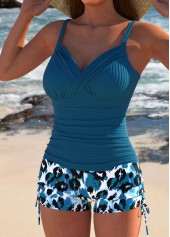 Ruched Leopard Peacock Blue Tankini Set | thumb picture 