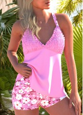 Ruched Floral Print Pink Tankini Set
