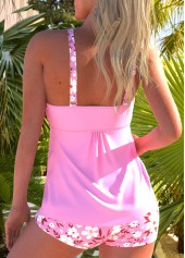 Ruched Floral Print Pink Tankini Set | thumb picture 