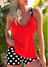 Ruched Polka Dot Red Tankini Set
