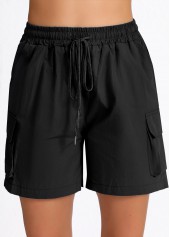 Black Pocket Elastic Waist High Waisted Shorts | thumb picture 