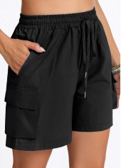 Black Pocket Elastic Waist High Waisted Shorts