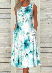 Plus Size Blue Tummy Coverage Floral Print Sleeveless Dress | thumb picture 