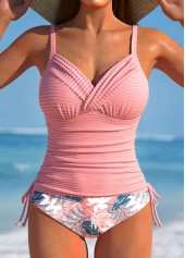Ruched Floral Print Pink Tankini Set