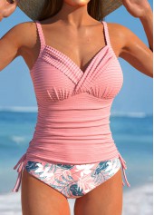 Ruched Floral Print Pink Tankini Set | thumb picture 