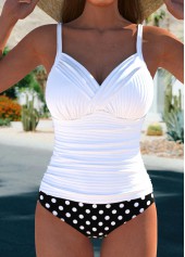 Surplice Polka Dot White Tankini Set