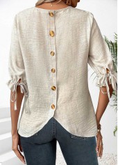 Beige Button Half Sleeve Round Neck Blouse | thumb picture 