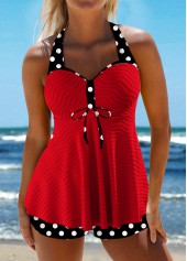 Jacquard Polka Dot Red Tankini Set