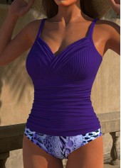 Ruched Animal Print Purple Tankini Set | thumb picture 