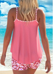 Contrast Binding Ditsy Floral Print Pink Tankini Set | thumb picture 