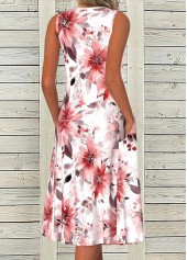 Pink Button Floral Print A Line Sleeveless Dress | thumb picture 