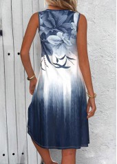 Dusty Blue Breathable Floral Print A Line Sleeveless Dress | thumb picture 