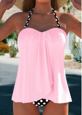 Cross Hem Polka Dot Light Pink Tankini Set