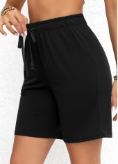 Black Double Side Pockets Elastic Waist High Waisted Shorts | thumb picture 