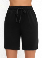 Black Double Side Pockets Elastic Waist High Waisted Shorts | thumb picture 