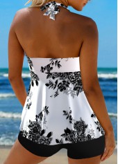 Criss Cross Floral Print White Tankini Top-No Bottom | picture 2