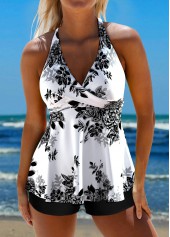 Criss Cross Floral Print White Tankini Top-No Bottom | picture 3